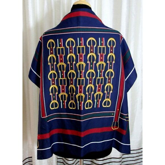 30"x30" VINTAGE RED BLUE GREEN BUCKLE BELT PRINT 100% POLYESTER SHAWL WRAP SCARF - Picture 2 of 4